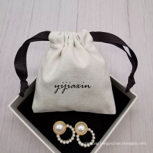 Custom Logo printed white Drawstring Storage Bag Eco-friendly cotton canvas Travel jewelry pouch